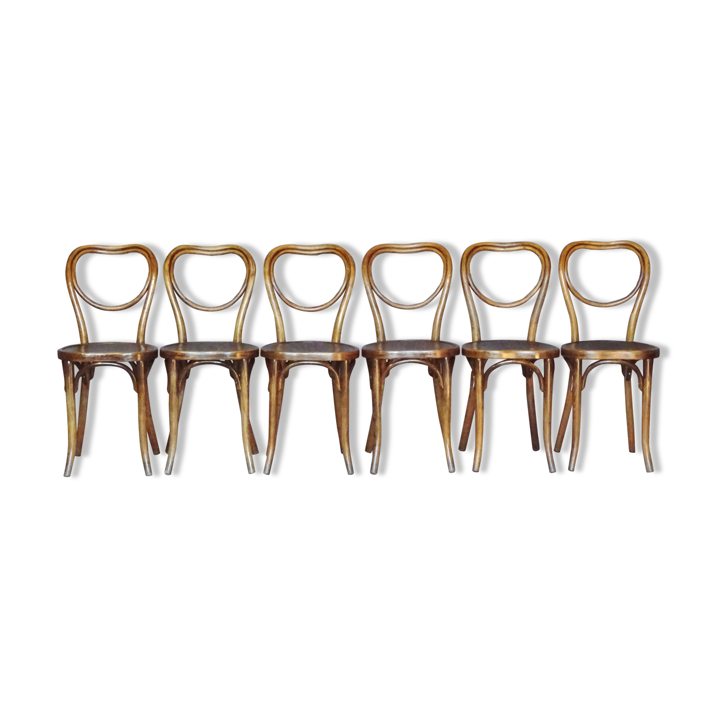 Set of 6 chairs Heart Thonet N°28, wooden seats and arches - 1925 -