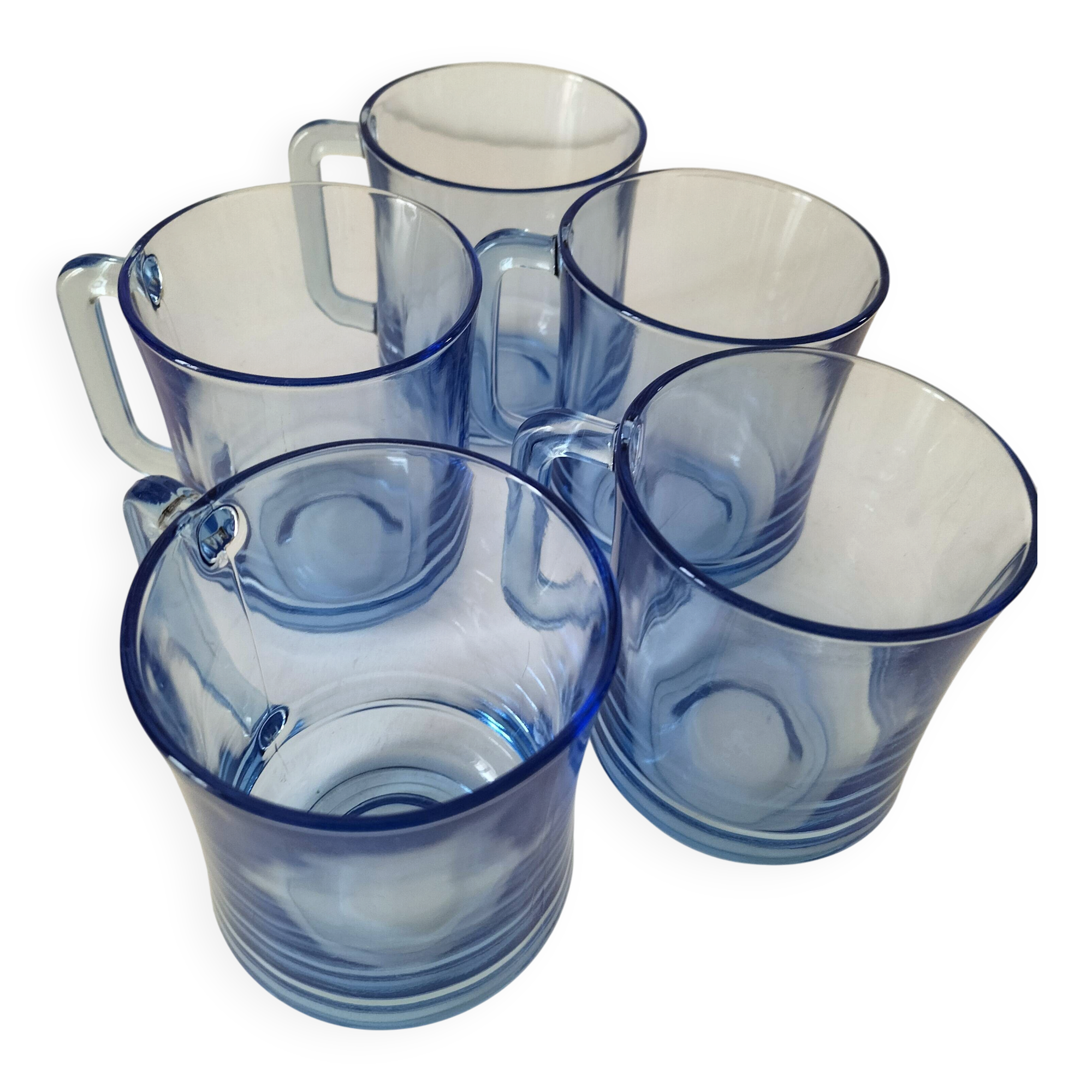 5 transparent blue Duralex mugs – French manufacturing