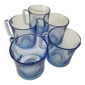 5 transparent blue Duralex mugs – French manufacturing