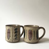 Set of 2 glazed ceramic coffee mugs from around 1970.