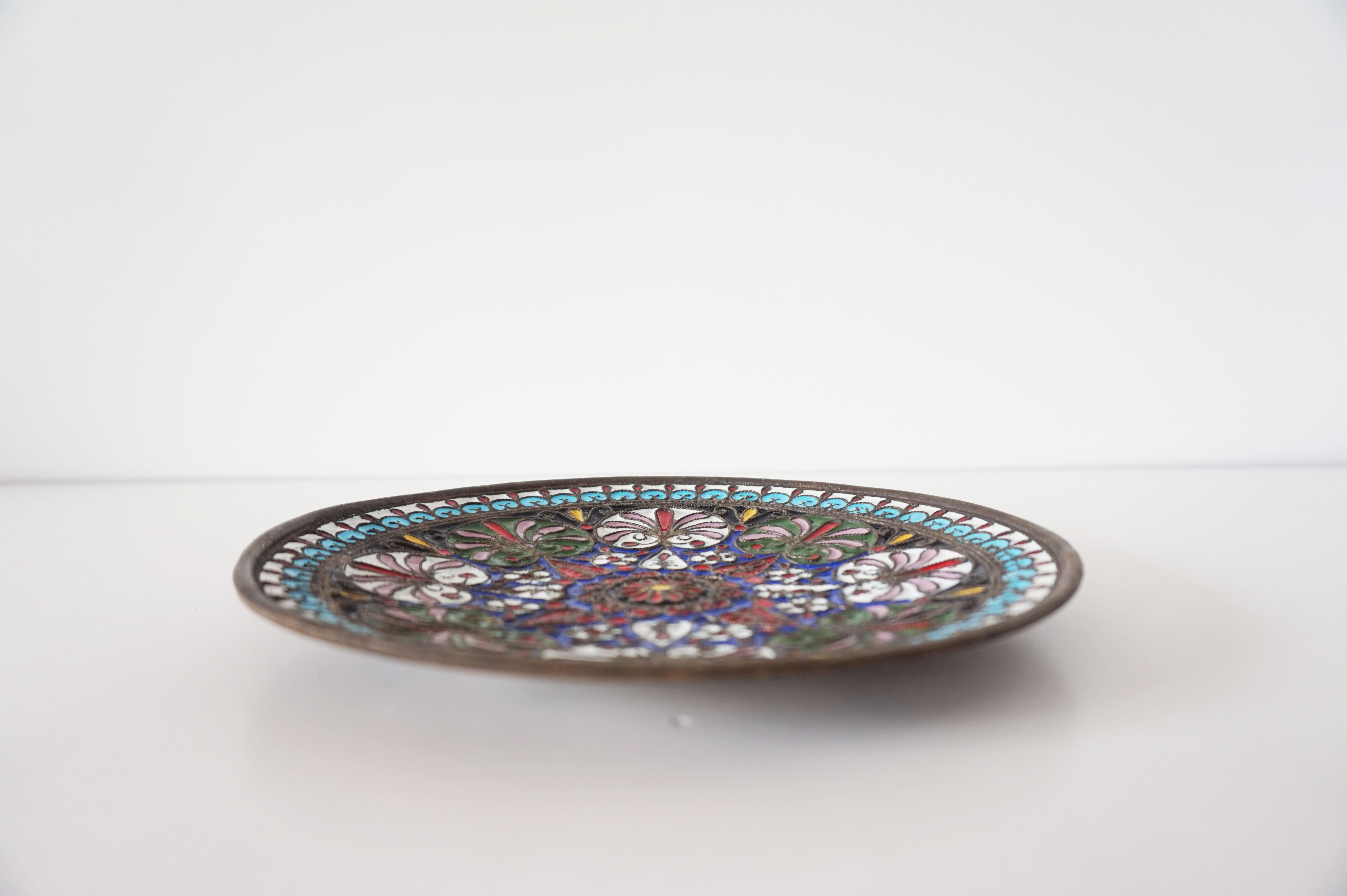 Enamelled brass mandala wall circle