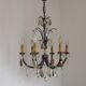 French Art Deco 6-Light Green Finish Bronze Crystal & Glass Chandelier 5343