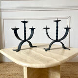 Travertine coffee table in eye shape.