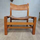 Elm and leather armchair Maison Regain