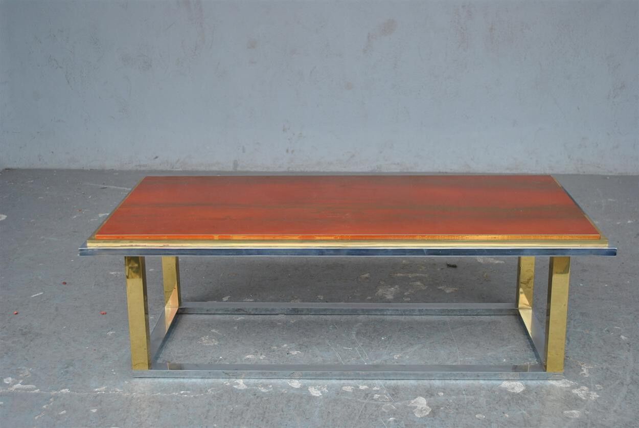 Stainless steel and gold vintage coffee table tray lacquer 1970s