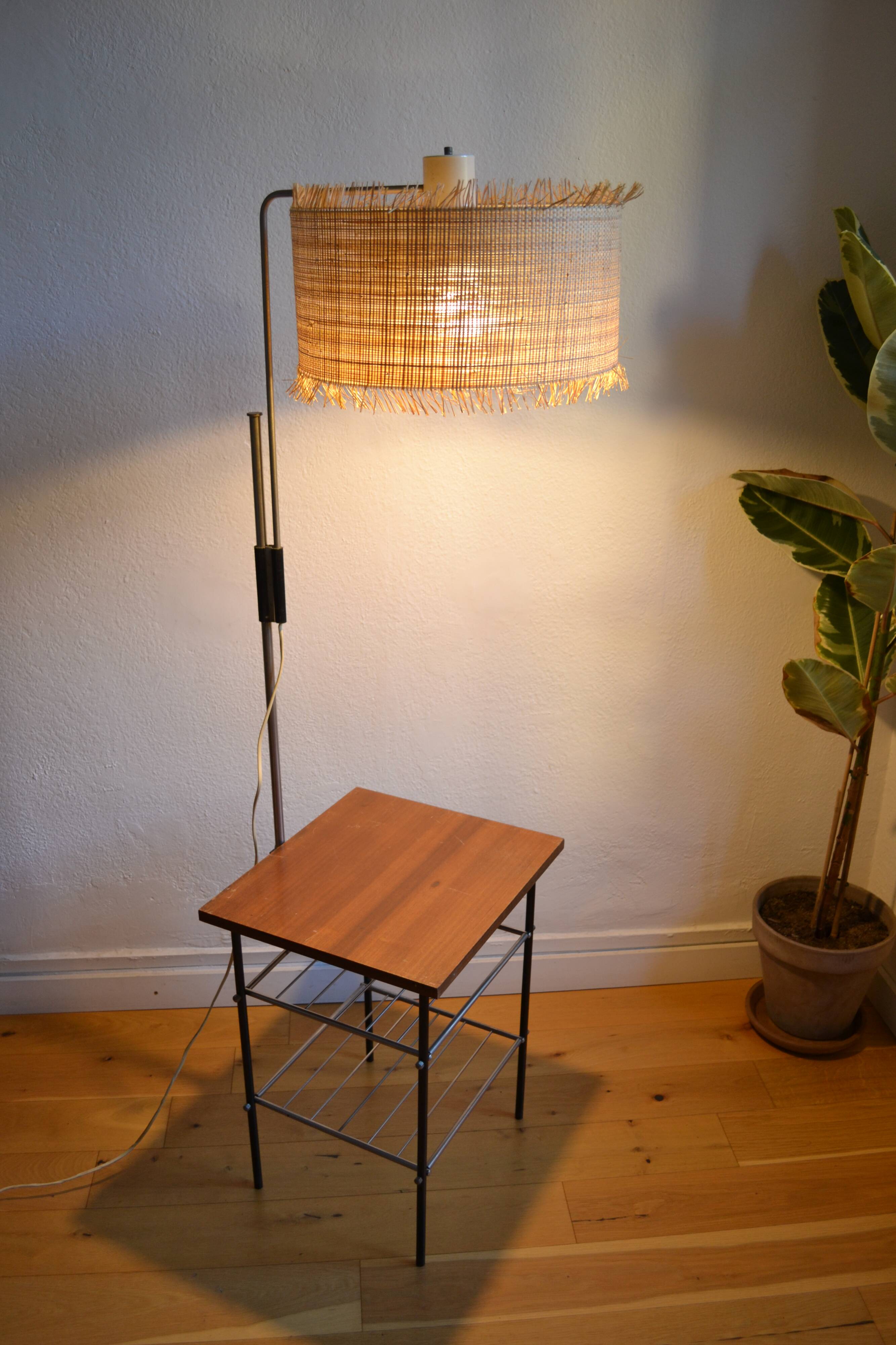 Vintage modernist reading floor lamp with table Poland 1960