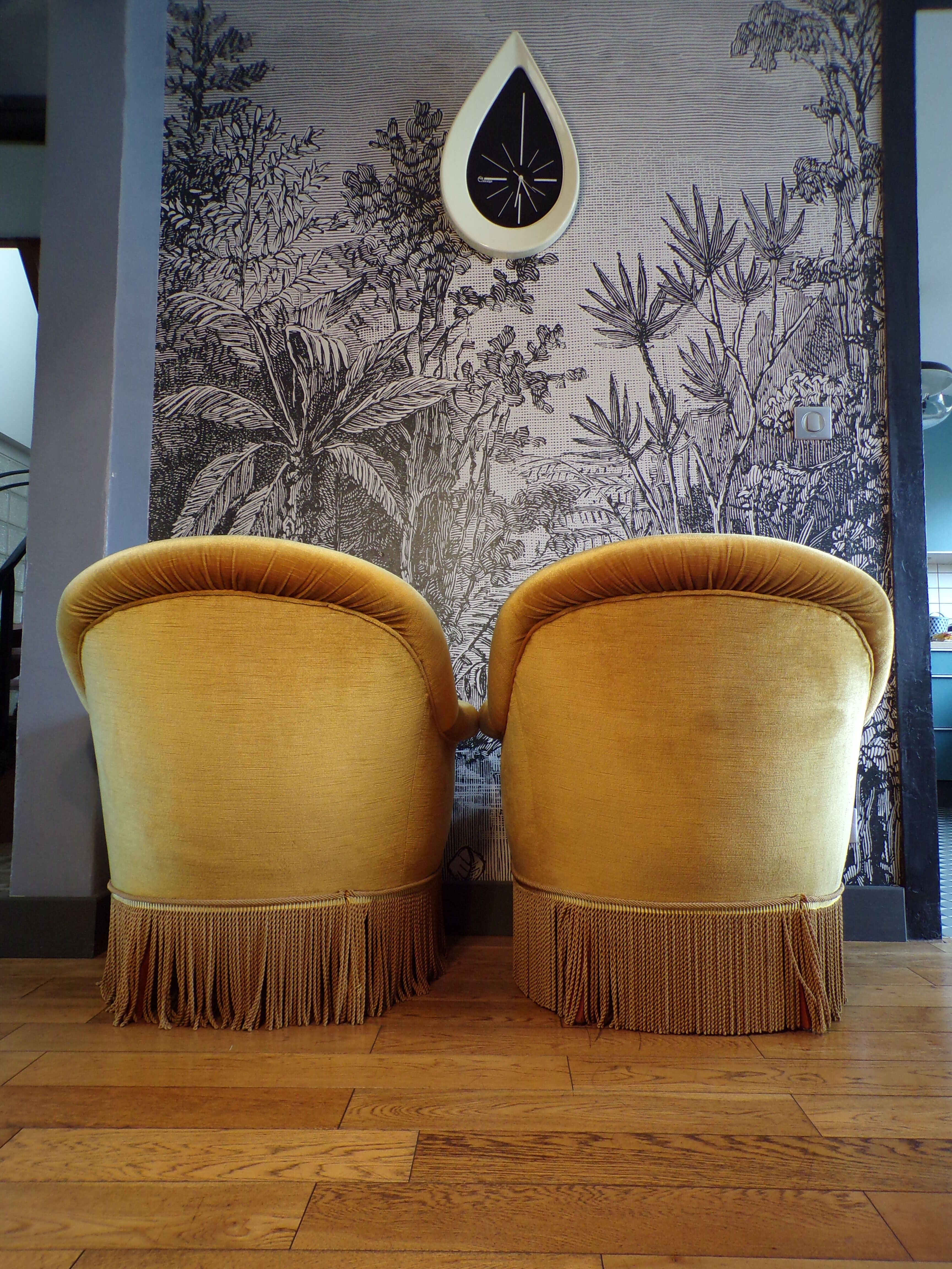 Duo of antique toad armchairs