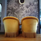 Duo of antique toad armchairs
