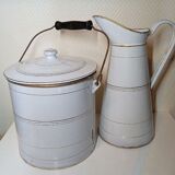 Enamelled pitcher and bucket