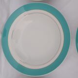 6 hollow plates in opaque porcelain from Badonviller with green marli diam 23 cm