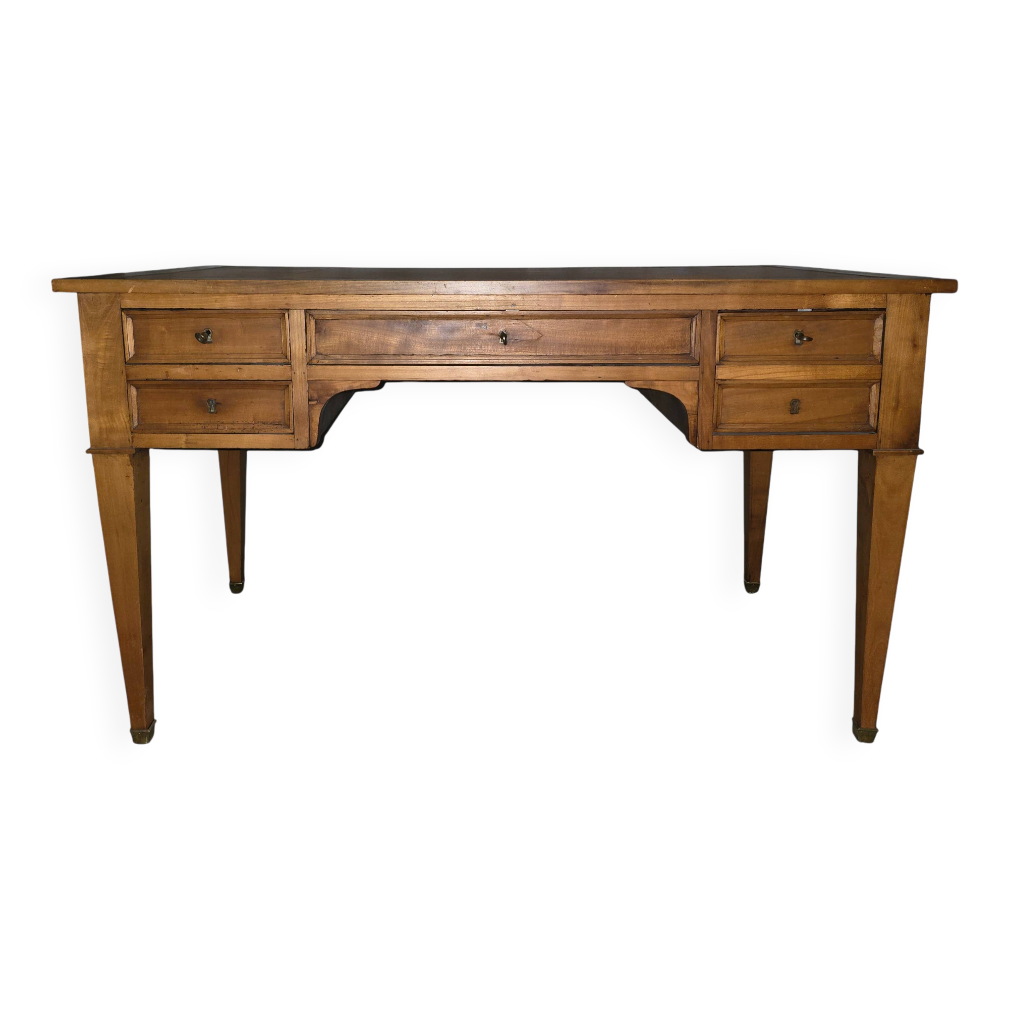Antique Louis XVI / Directory desk – gilded leather – 5 drawers – keys