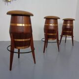 Mid-Century Teak & Copper Bar Stools, 1960s, Set of 3