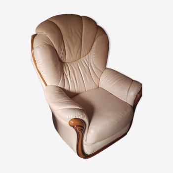 Italian beige leather armchair