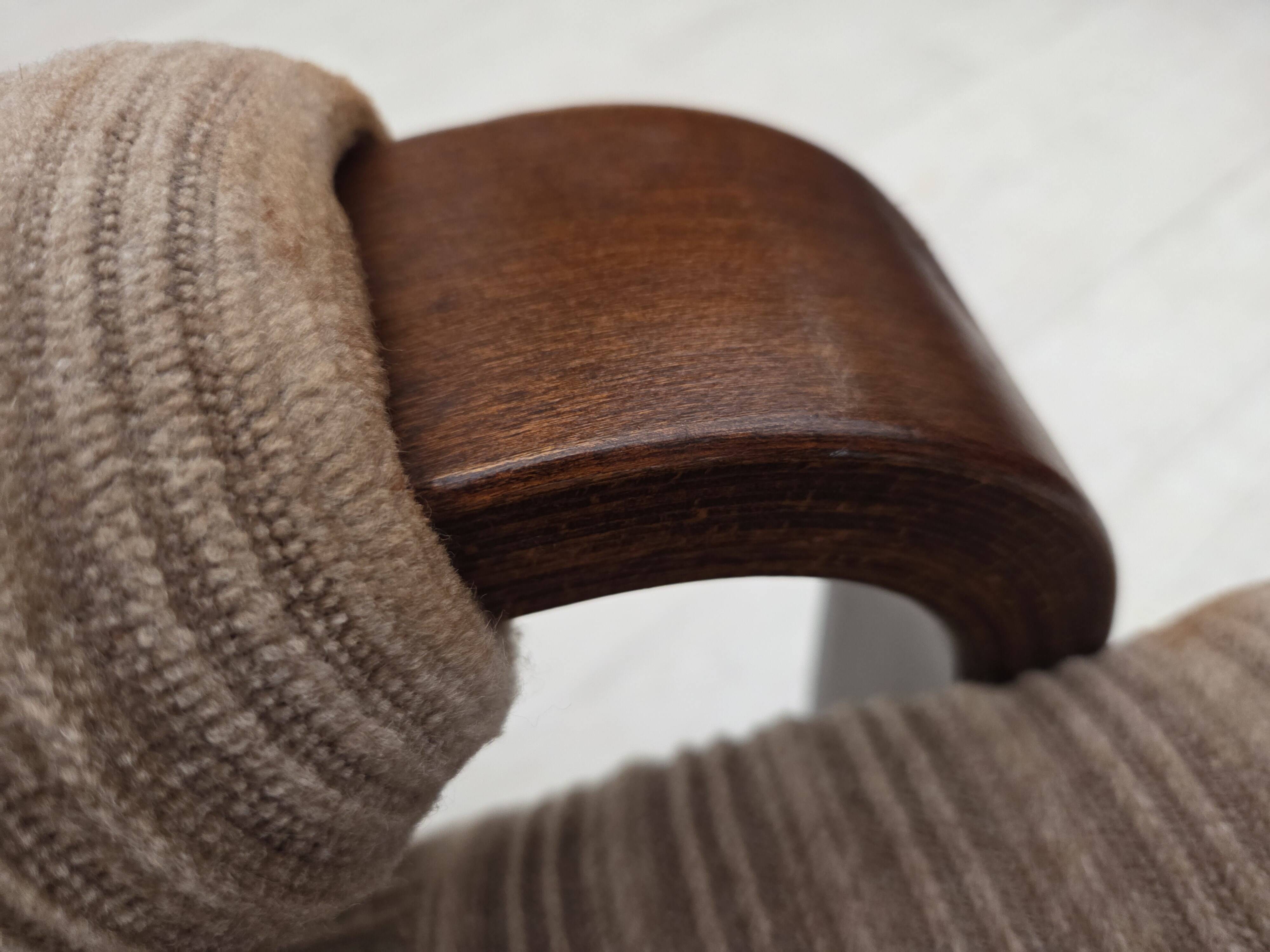 1970s, pair of Danish armchairs, brown furniture corduroy, beech wood.