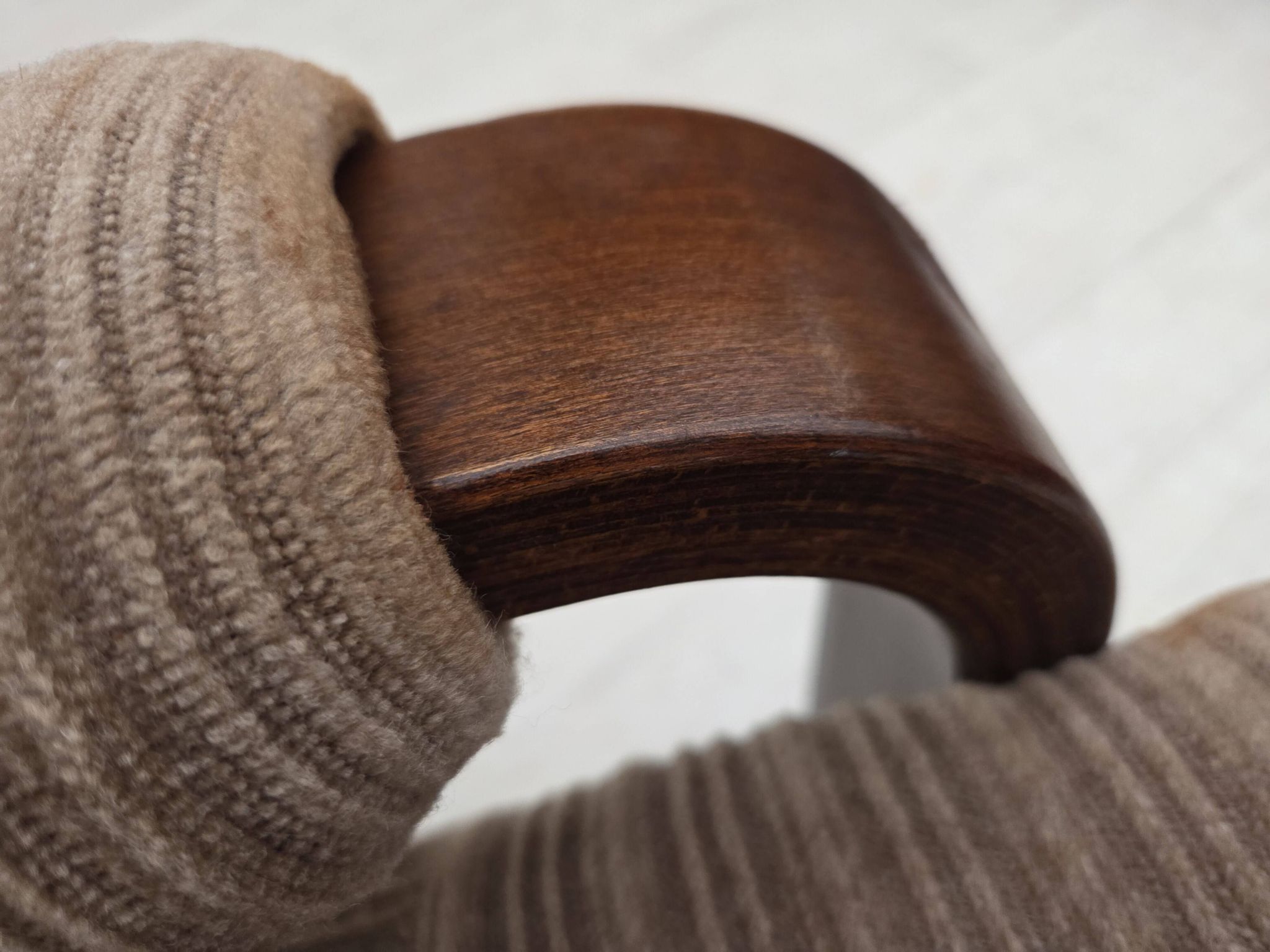 1970s, pair of Danish armchairs, brown furniture corduroy, beech wood.