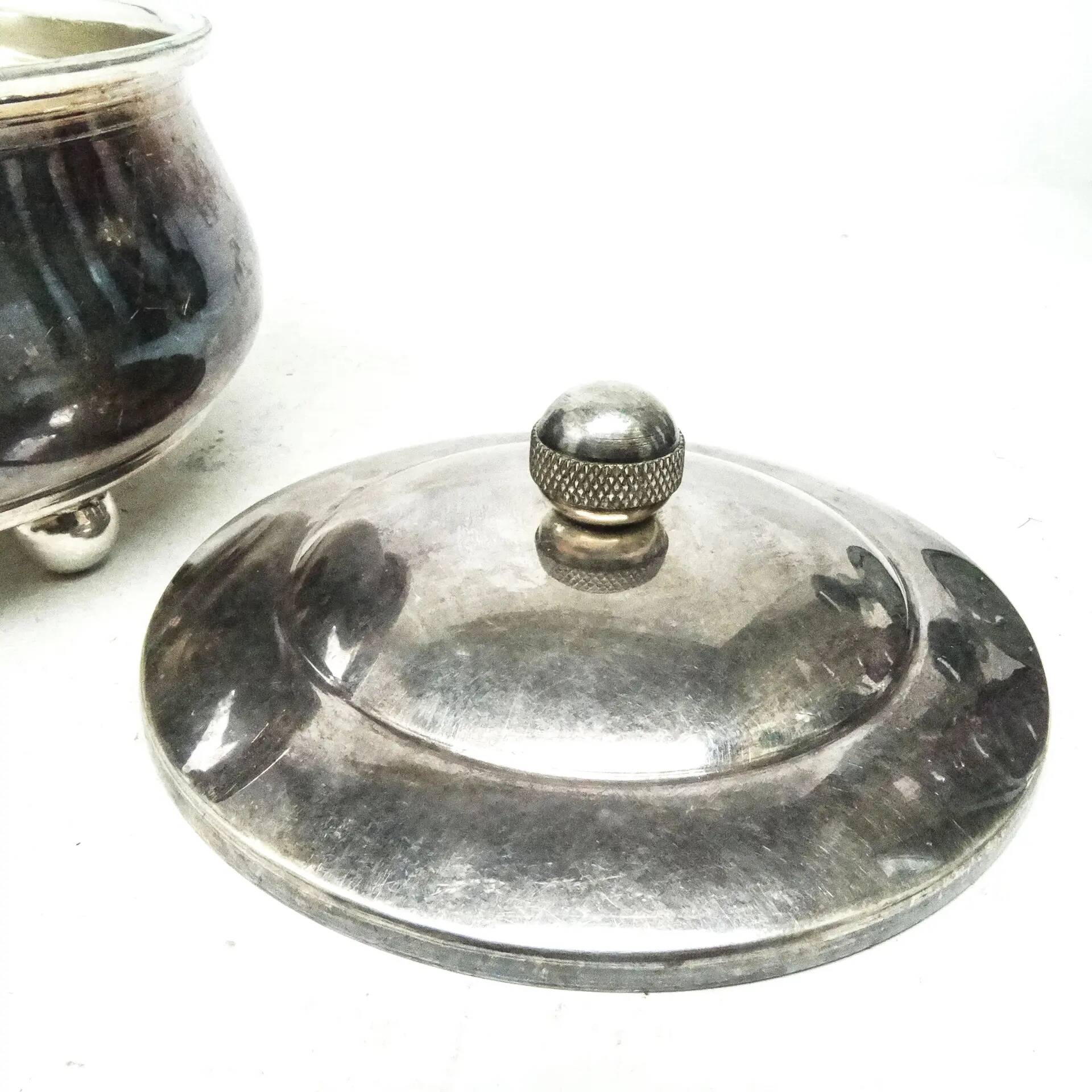 Sucrier, Art Déco, laiton argenté, Belgique, années 1930