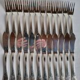 12 silver-plated metal fish cutlery pieces by Guildar, 24 pieces.