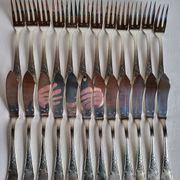 12 silver-plated metal fish cutlery pieces by Guildar, 24 pieces.