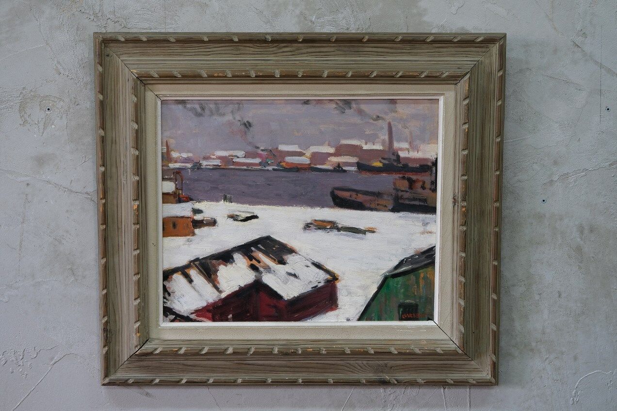 Peinture suédoise, années 1940, huile sur panneau, Lars erik larsson (1912-1971)