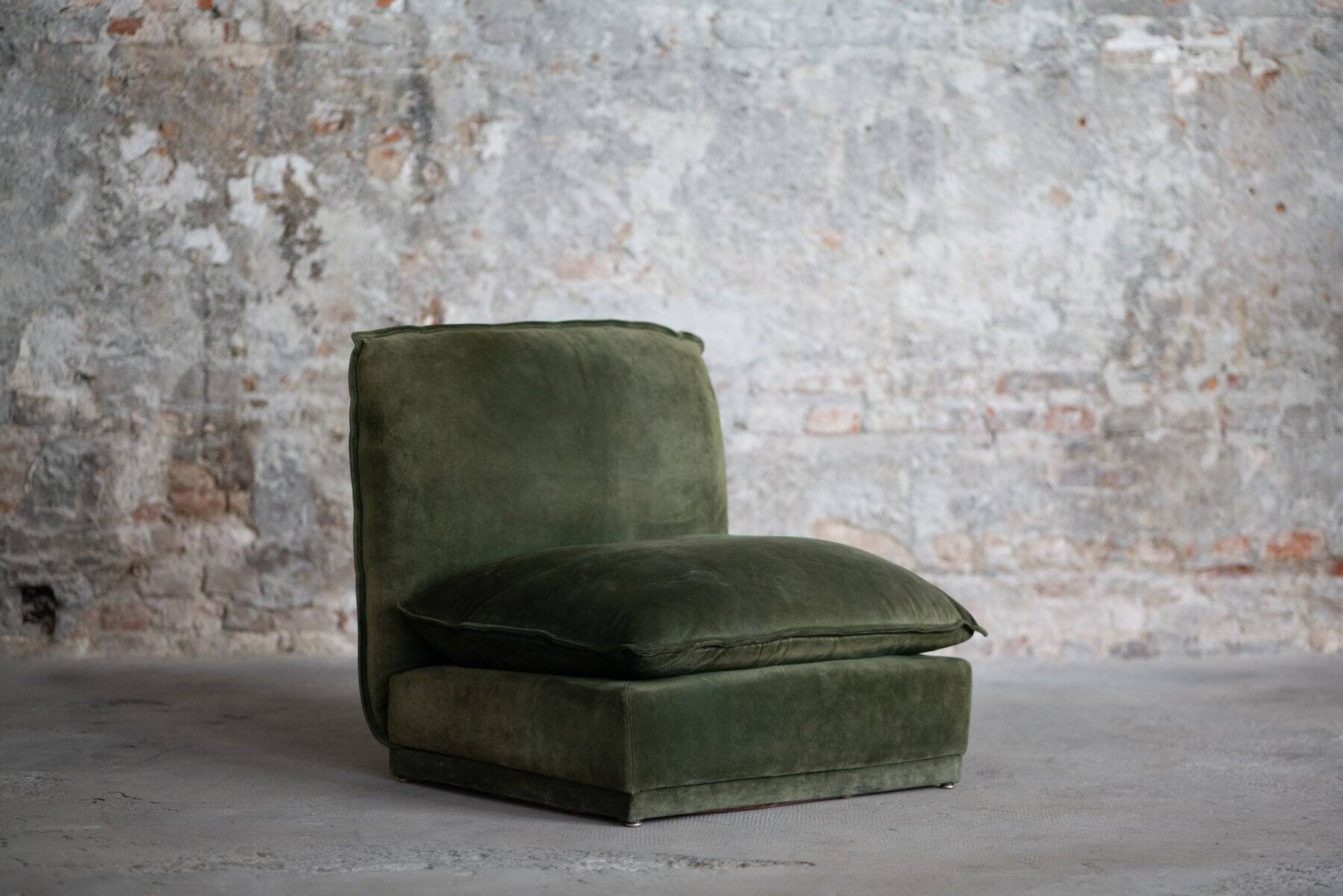 Vintage suede leather armchair, Italy, 1970s