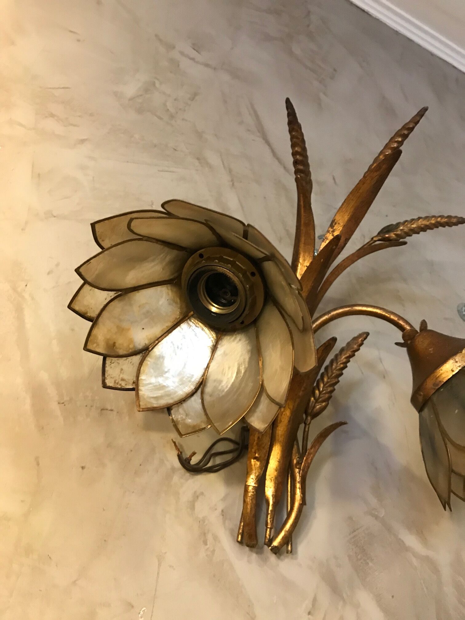Brass and mother-of-pearl sconces