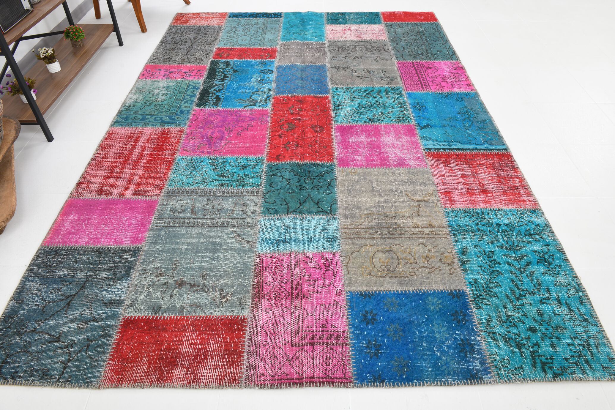 7x10 distressed multicolor vintage rug 303x213cm