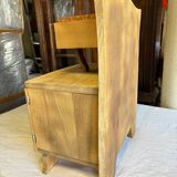 Raw wood bedside table