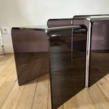 Ensemble de 3 tables basses gigognes en plexi fumé / violet années 70
