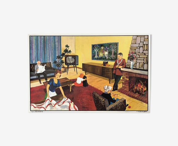 Ogé-hachette pedagogical table "la salle de séjour" and "la plage" 50s