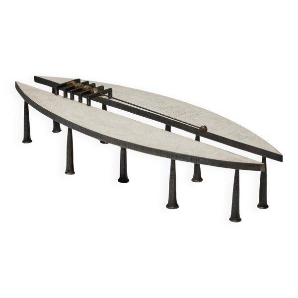 Table basse brutaliste en acier et pierre de Thomas Serruys, Belgique, 2019