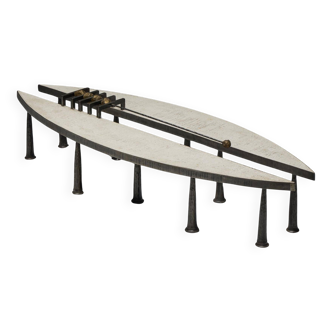 Thomas Serruys steel and stone brutalist coffee table, Belgium, 2019