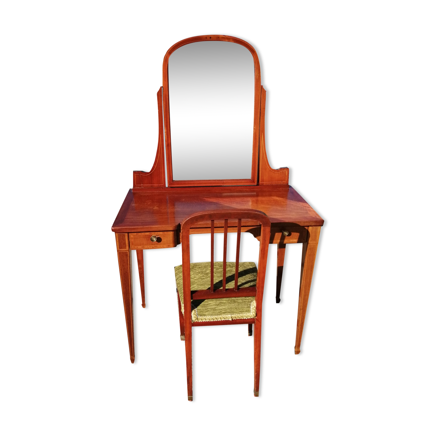 Coiffeuse et chaise en acajou blond Art Déco 1930