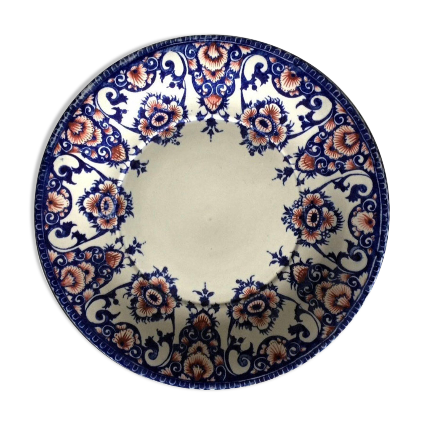 Plate in blue and red earthenware of Gien from the 19th century