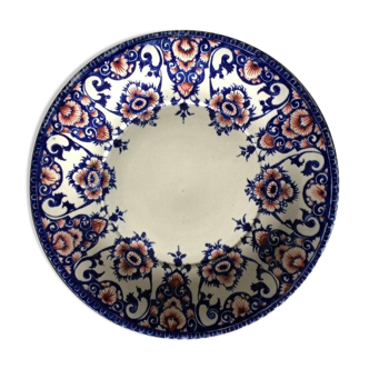 Plate in blue and red earthenware of Gien from the 19th century