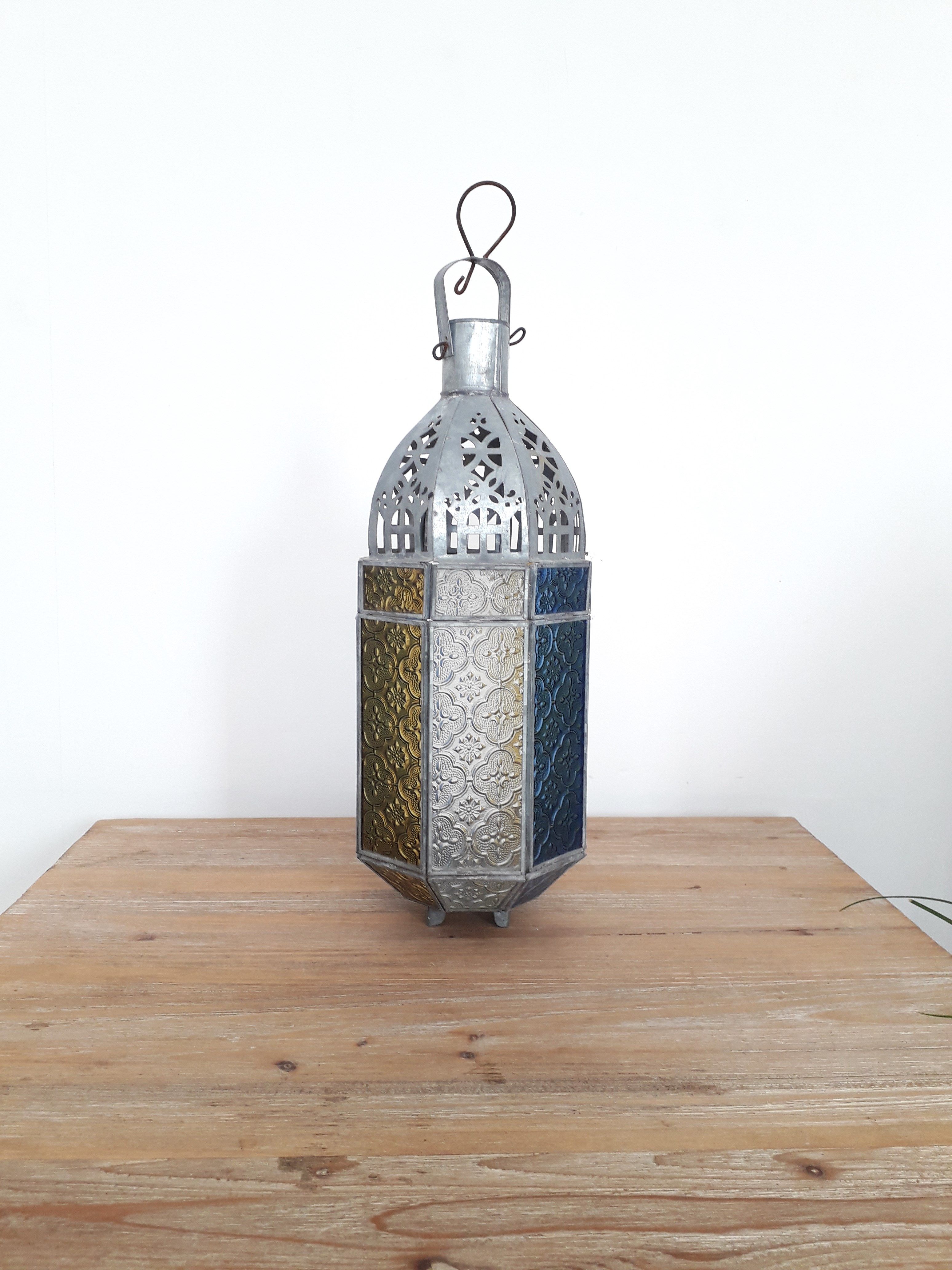Old oriental lantern in metal and colored glasses - 1960