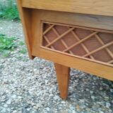 Commode en rotin ancien vintage pieds compas