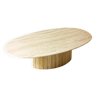 Table basse ovale en travertin, Italie années 1970