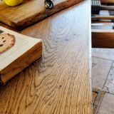 Solid oak farmhouse table with central drawer and extension