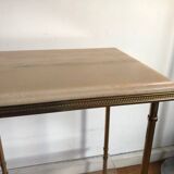 Pedestal side table in gold metal and marble
