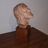 statuette buste christ terre cuite sur socle bois signé rené gourdon 1910 1992