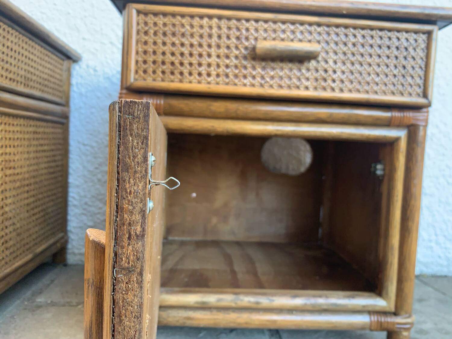 Pair of rattan bedside tables