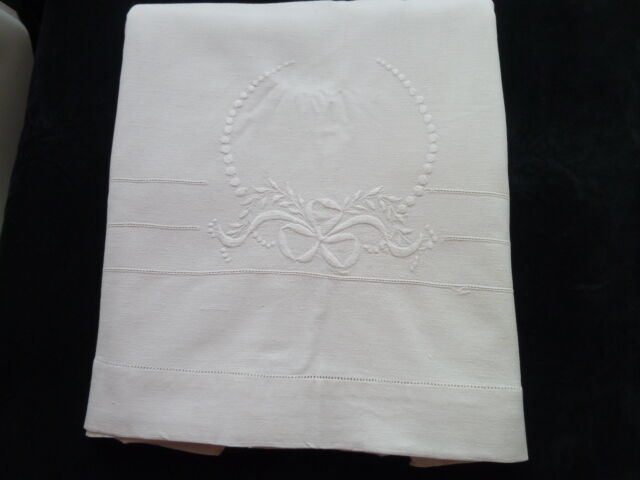 Cotton and linen sheet embroidered 1.86 x 2.60 m