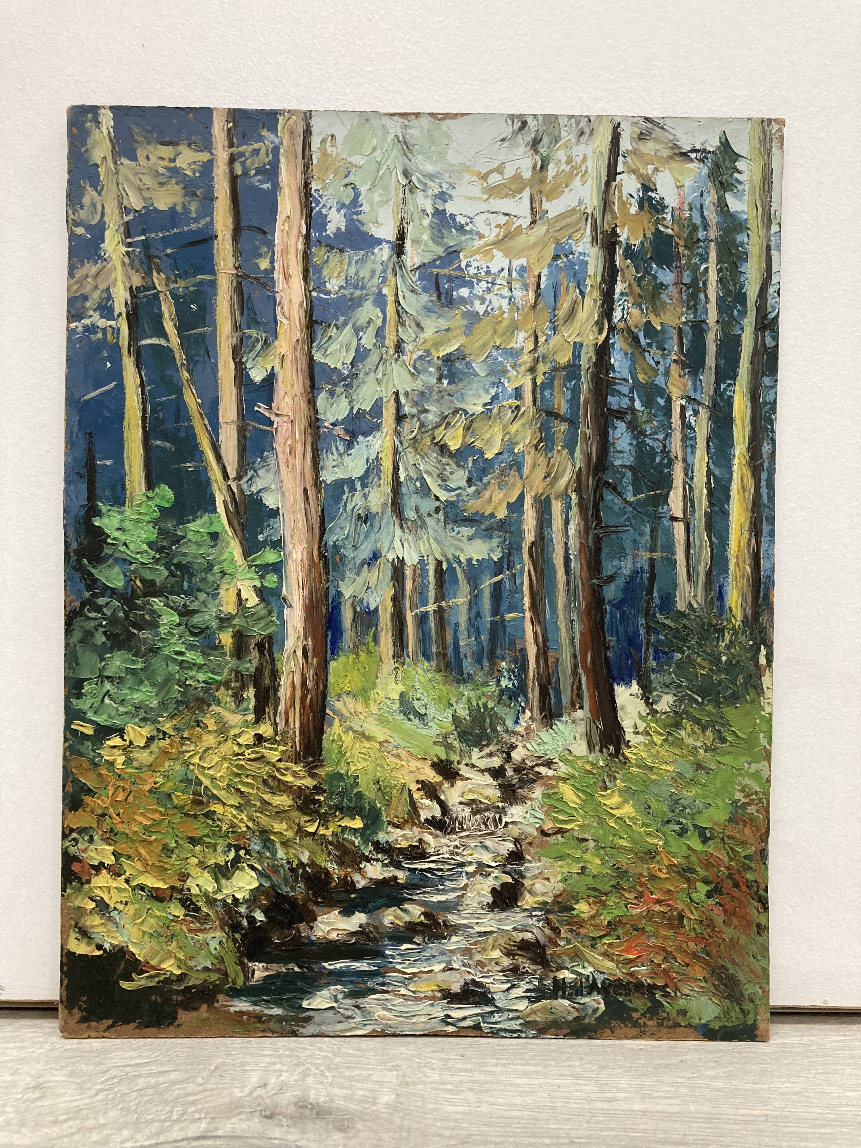Huile sur panneau forêt vintage