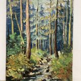 Huile sur panneau forêt vintage