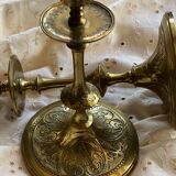 Solid brass candle holder with engraved patterns