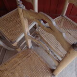 Suite of oak chairs; canated seats