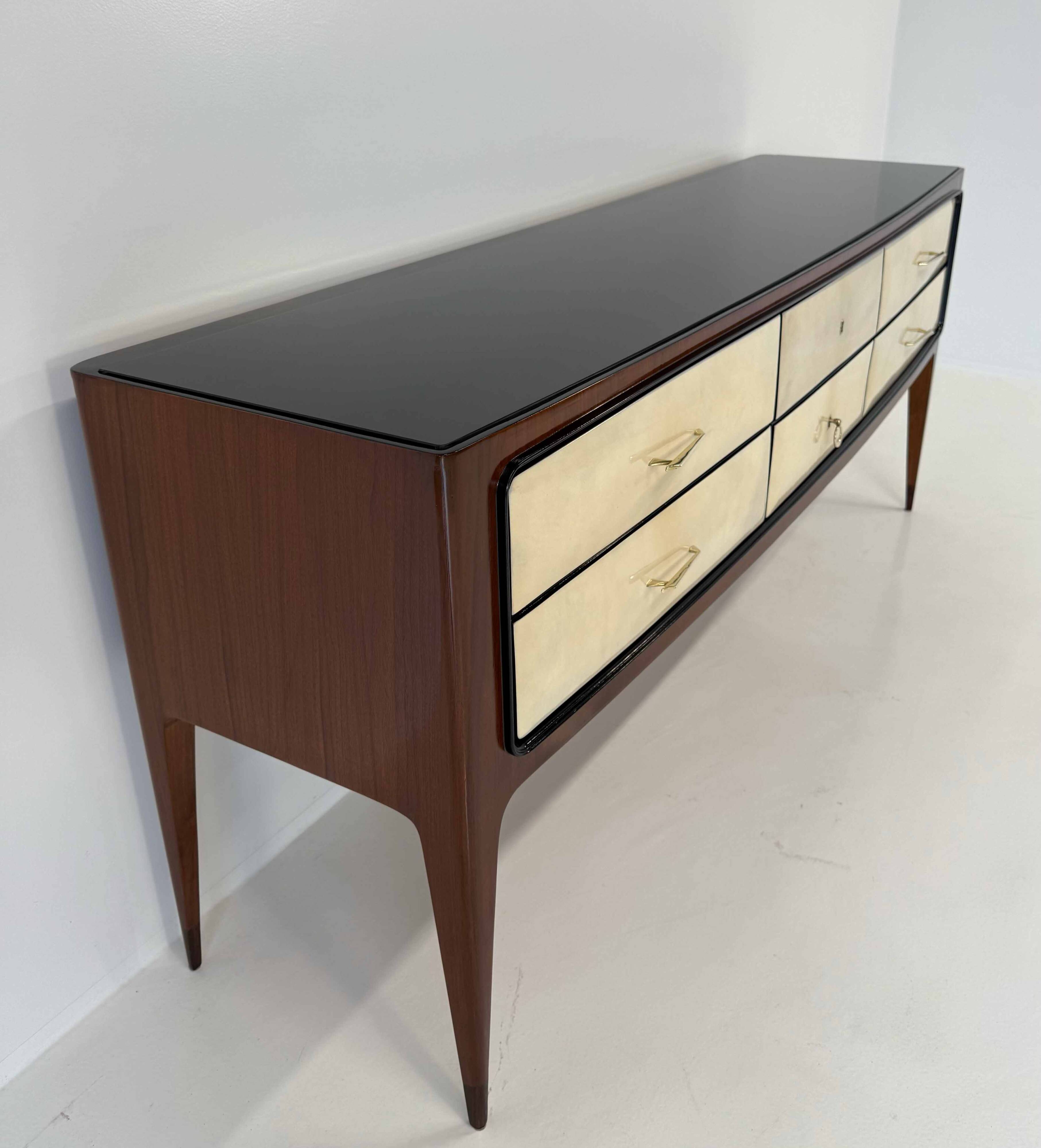 1950s Parchment and Walnut Chest of Drawers Attr. Paolo Buffa