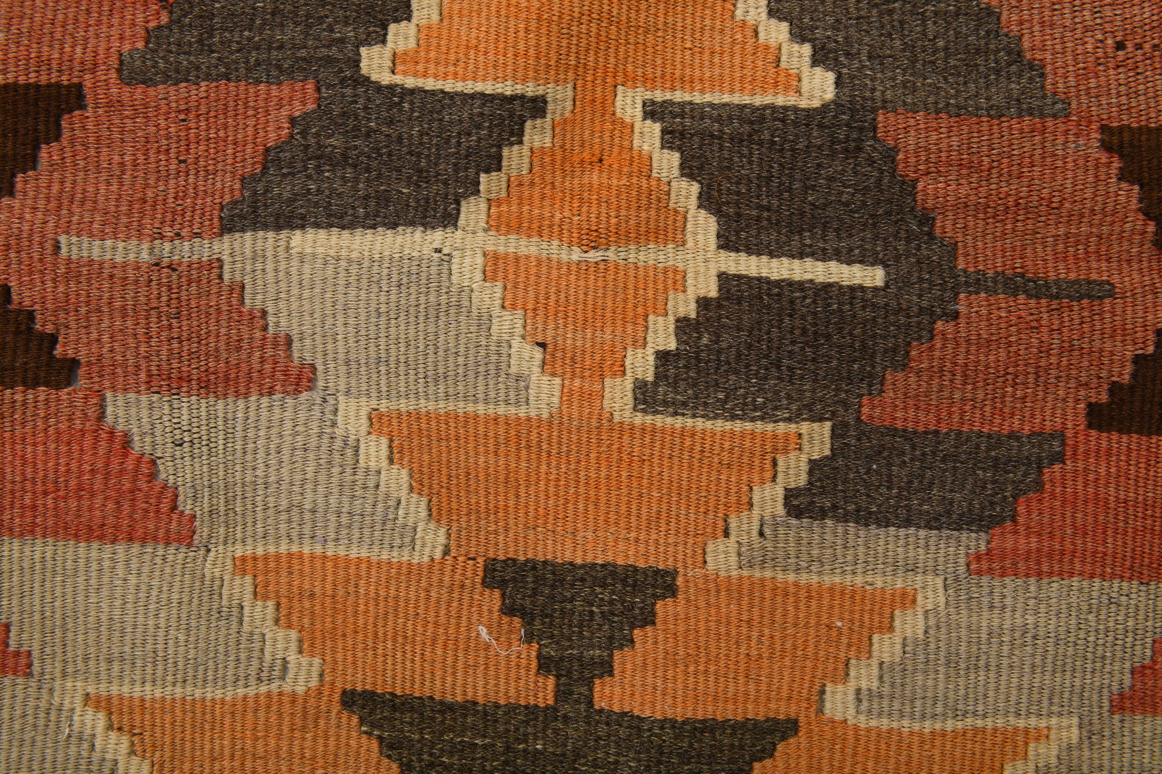 5x8 Orange & Brown Tribal Vintage Kilim Rug, 149x253Cm