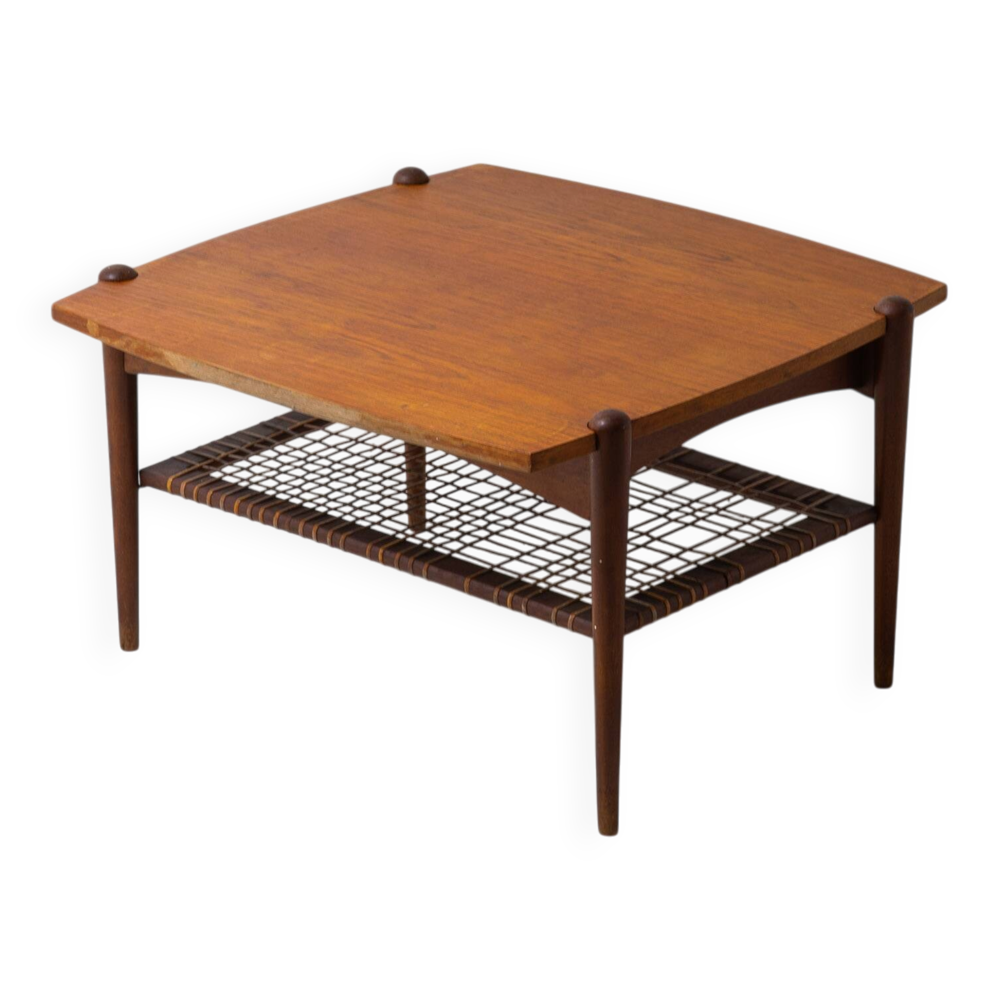 Vintage webbing coffee table in teak, 1960s