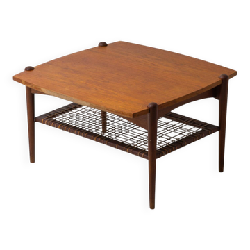 Vintage webbing coffee table in teak, 1960s